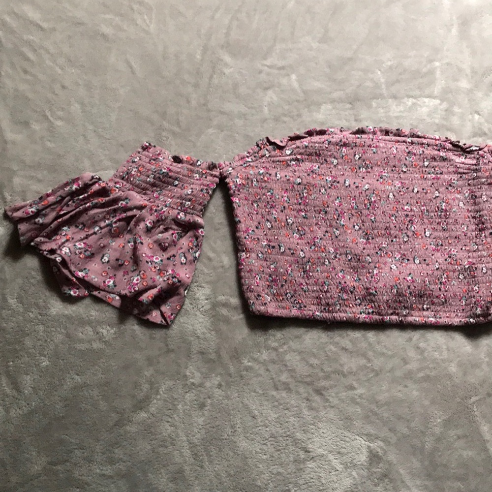 Floral Crop Top with Tie Sleeves